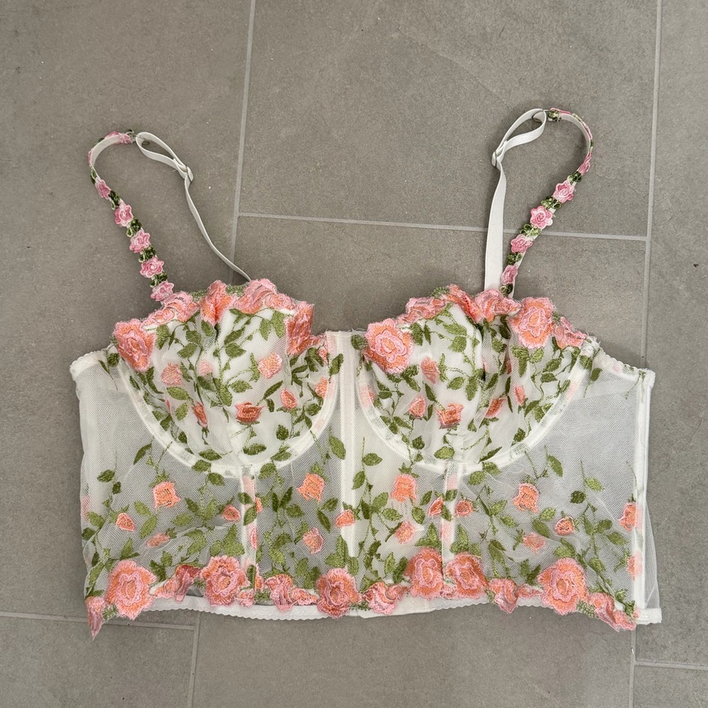SHEIN Pink Floral Embroidered Bralette